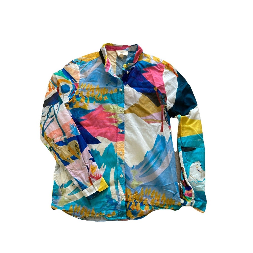 Sezane x G Kiro California Print Shirt Sz 34‎ XS Multicolor Button Up Art